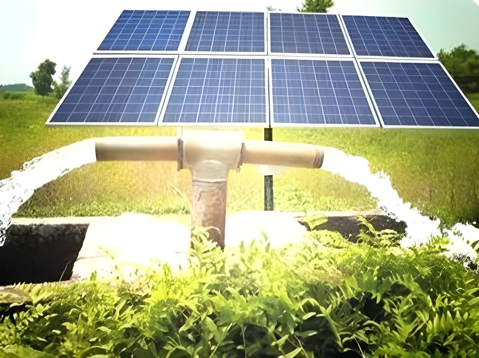 Solar panels powering a pump